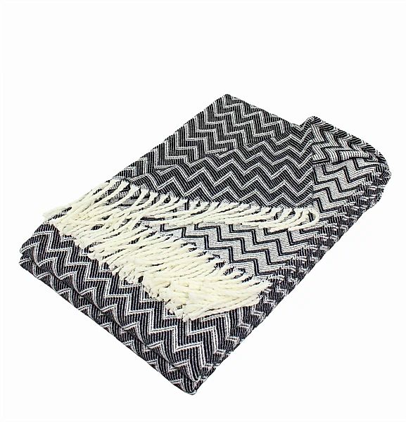Moon Luxury Decke aus Baumwolle ca. 150x200 Kuscheldecke Zick-Zack Muster T günstig online kaufen
