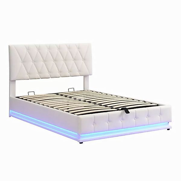 IDEASY Polsterbett Doppelbett, 140x200 cm, mit LED-Beleuchtung, (hydraulisc günstig online kaufen