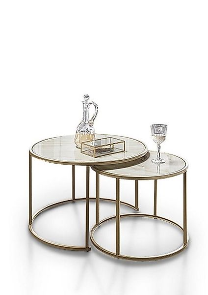 Concept GmbH Beistelltisch in Marmor hell, Matall Schwarz - 42x65cm (HxD) günstig online kaufen