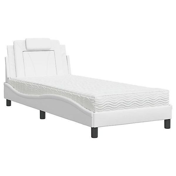vidaXL Bettgestell, Bett mit Matratze Weiß 90x190 cm Kunstleder günstig online kaufen