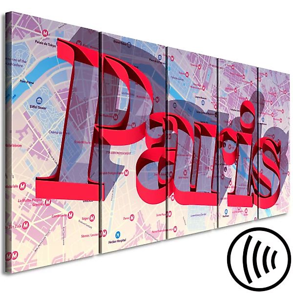 Wandbild In rot - 3D-Paris-Schriftzug auf einer bunten Stadtkarte XXL günstig online kaufen