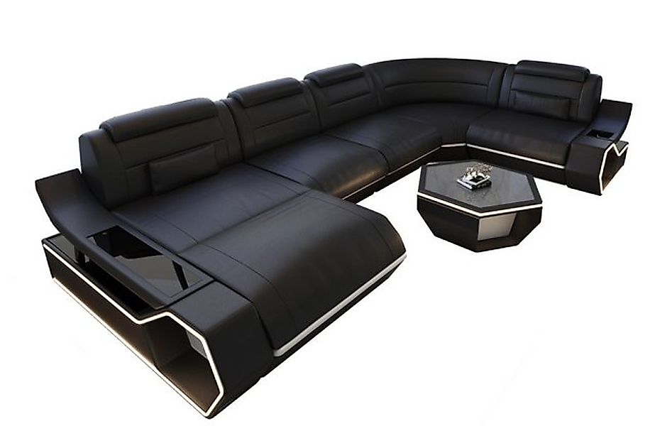 Sofa Dreams Wohnlandschaft Leder Couch Sofa Toscano U Form Ledersofa, LED B günstig online kaufen