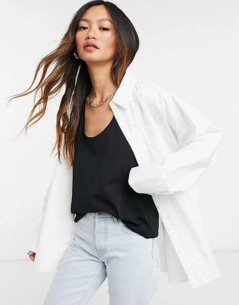 ASOS DESIGN – Gemütliches Super-Oversize-Dad-Hemd aus Baumwolle in Weiß günstig online kaufen
