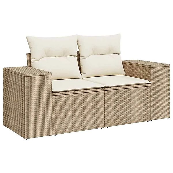 vidaXL Gartensofa mit Kissen 2-Sitzer Beige Poly Rattan 366081 günstig online kaufen