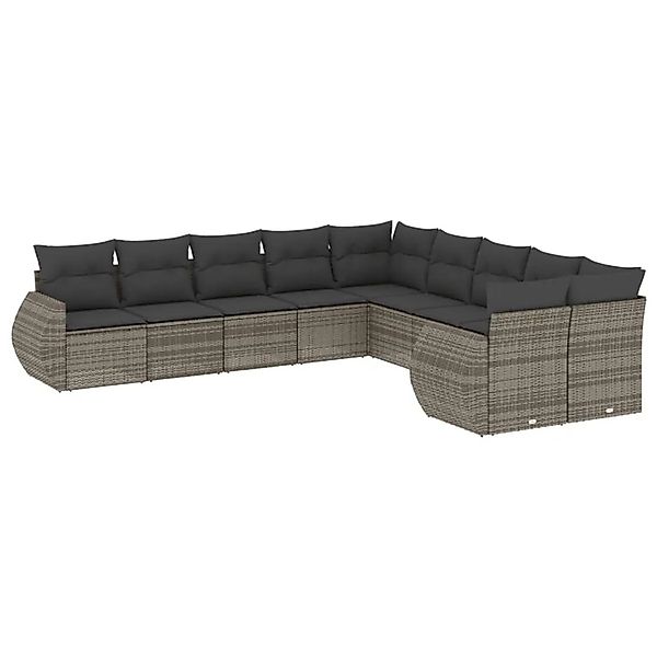 vidaXL 10-Tlg Garten-Sofagarnitur mit Kissen Grau Poly Rattan 3221909 günstig online kaufen
