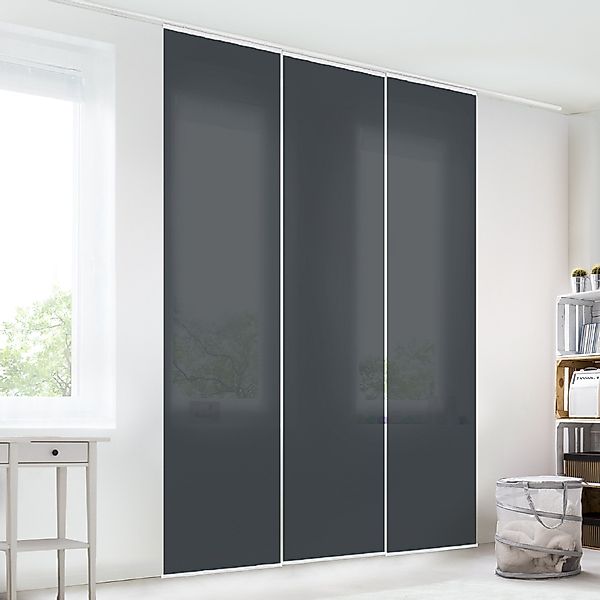 Bilderdepot24 Schiebegardine modern Flächenvorhang blickdicht Mondgrau, günstig online kaufen