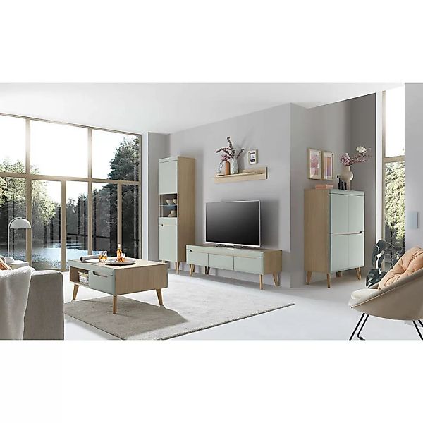 Wohnmöbel in Grün Matt mit Eiche STOCKTON-61, 5-teilig inkl. Couchtisch ink günstig online kaufen