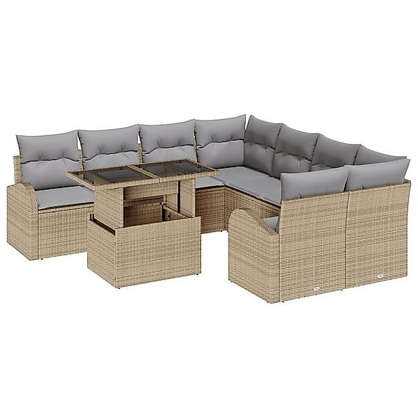 vidaXL Loungesofa 9-tlg. Garten-Sofagarnitur mit Kissen Beige Poly Rattan, günstig online kaufen