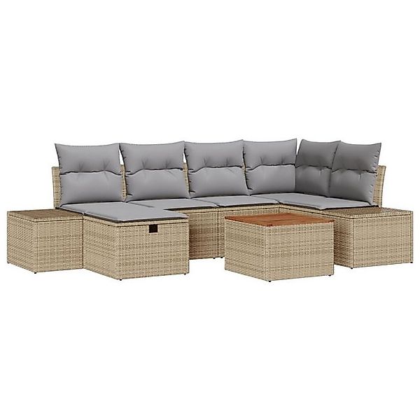 vidaXL Loungesofa 7-teiliges Garten-Sofa-Set mit Kissen Beige Poly Rattan, günstig online kaufen