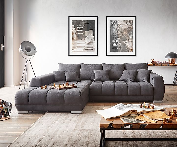 Ecksofa Nabor 300x230 cm Mikrofaser Schwarz Recamiere links inkl. elektrisc günstig online kaufen