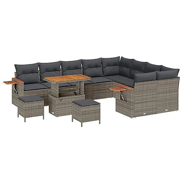 vidaXL Gartensofa-Set mit Kissen 13 Stk Grau Poly-Rattan 3365168 günstig online kaufen