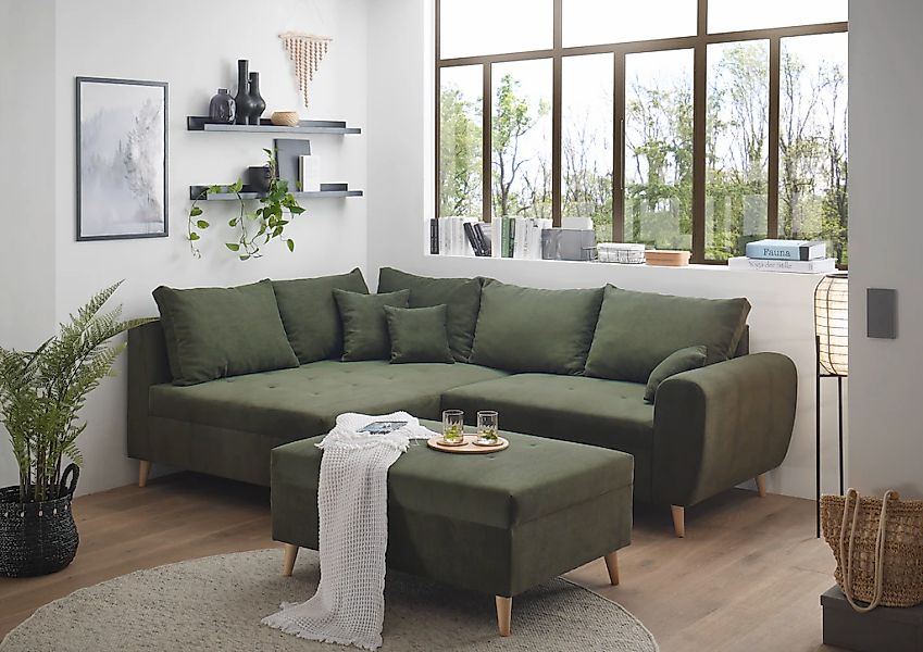 ED EXCITING DESIGN Ecksofa "Calanda L-Form", mit Hocker & 3 Zierkissen günstig online kaufen