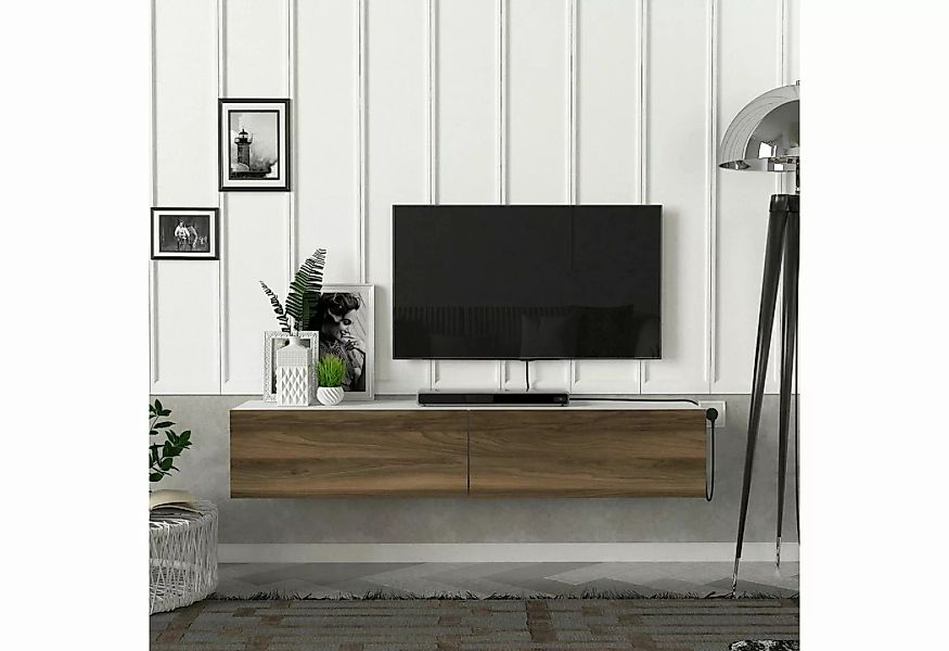 en.casa TV-Schrank »Toivakka« Fernsehschrank 135x31x25cm Weiß/Walnuss-Optik günstig online kaufen