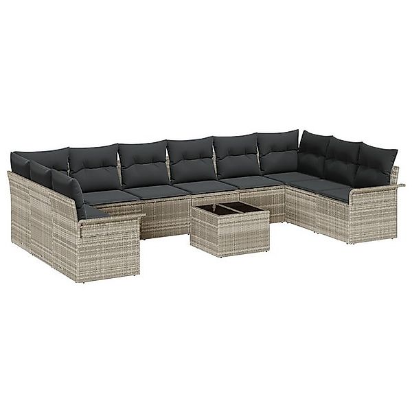 vidaXL Loungesofa 11-teiliges Garten-Sofa-Set mit Kissen Grau Poly Rattan, günstig online kaufen