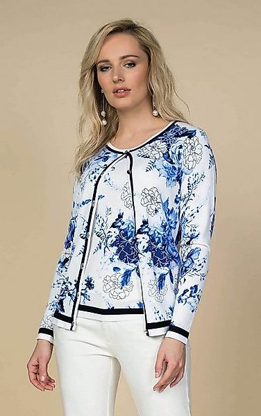 Passioni 2-in-1-Strickjacke in Blau mit floralem Print und Streifen Abschlu günstig online kaufen