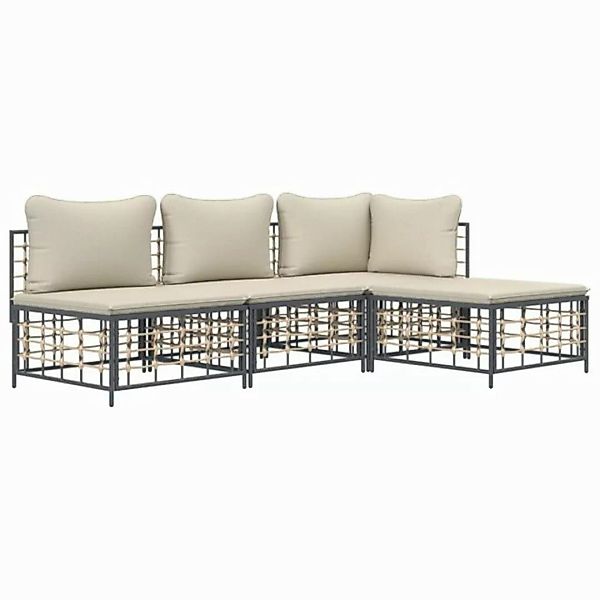 Vidaxl 4-tlg. Garten-lounge-set Mit Kissen Anthrazit Poly Rattan günstig online kaufen