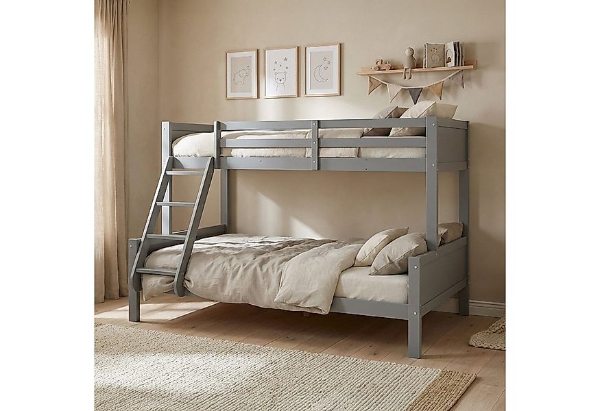 Homestyle4u Etagenbett 90x200 140x200 Weiß Grau Geschwisterbett Lattenrost günstig online kaufen