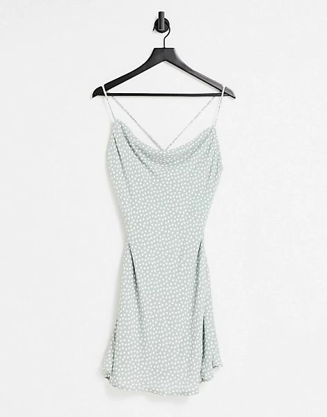 Abercrombie & Fitch – Slip-Minikleid hellgrün gepunktet-Blau günstig online kaufen
