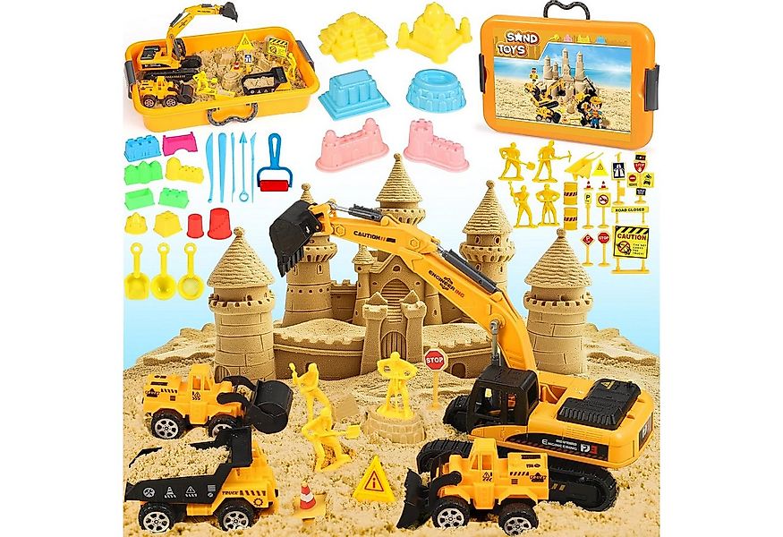 POPOLIC Spielzeug-Bagger Magic Sand für Kinder-6 Baufahrzeuge,16 Burgformen günstig online kaufen