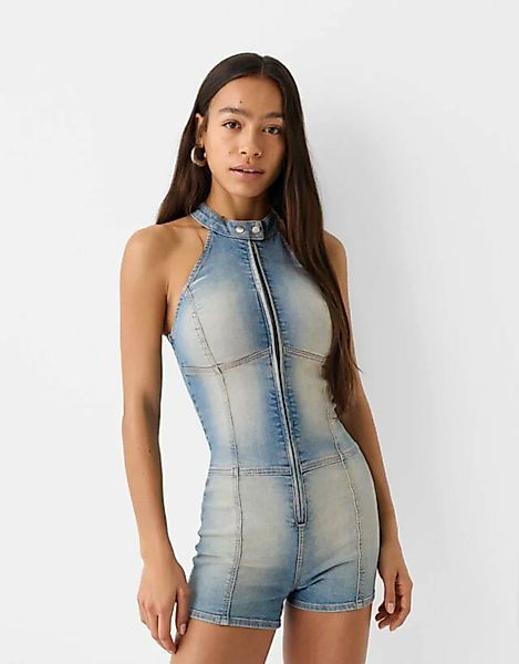 Bershka Kurzer Jeans-Jumpsuit Mit Reißverschluss Damen Xs Ausgewaschenes Bl günstig online kaufen