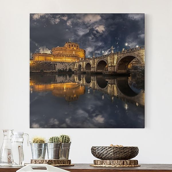 Leinwandbild - Quadrat Ponte Sant'Angelo in Rom günstig online kaufen