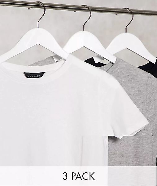 New Look – Girlfriend-T-Shirts im 3er-Pack in Schwarz, Weiß und Grau günstig online kaufen