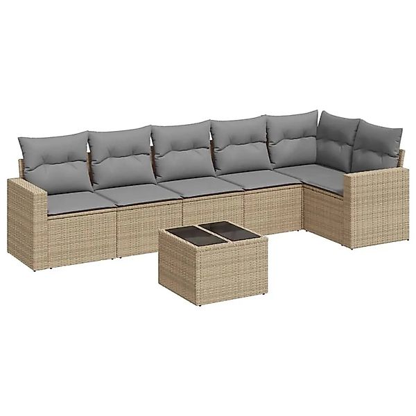 vidaXL 7-Tlg Garten-Sofagarnitur mit Kissen Beige Poly Rattan 3251336 günstig online kaufen