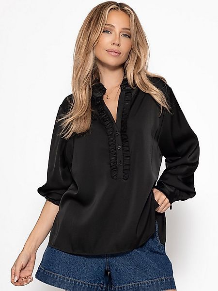 SASSYCLASSY Langarmbluse Rüschenbluse Damen Satin mit seitlichen Schlitzen günstig online kaufen