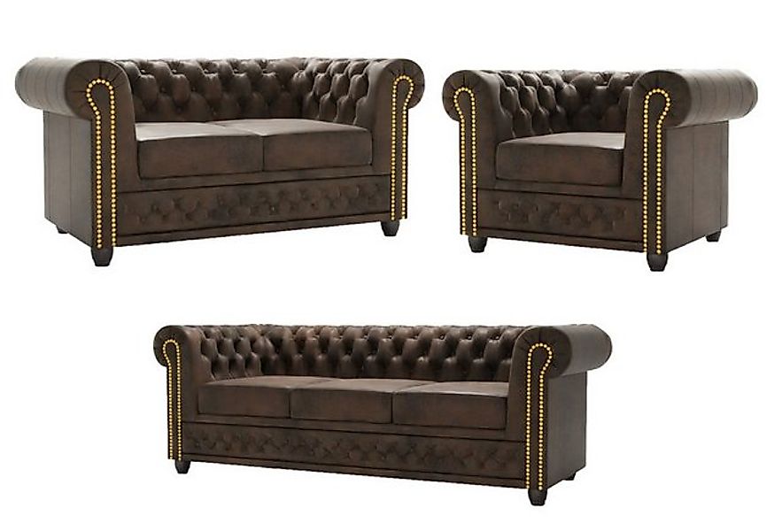 S-Style Möbel Polstergarnitur Chesterfield Anton mit Schlaffunktion 3+2+1 m günstig online kaufen