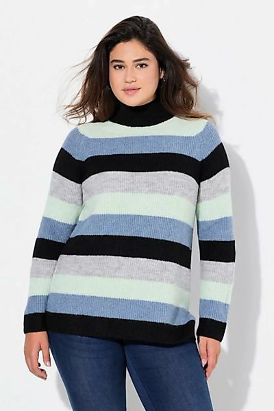 Ulla Popken Strickpullover Pullover Streifen Stehkragen Raglan-Langarm günstig online kaufen