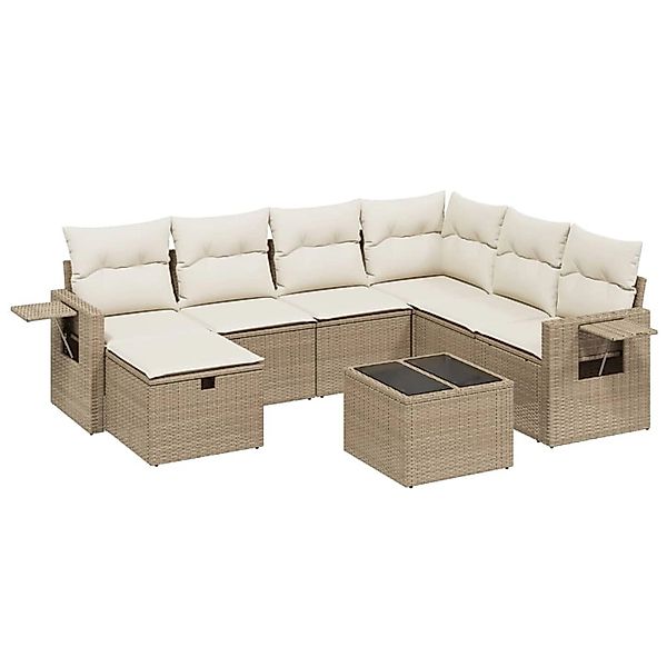 vidaXL 8-Tlg Garten-Sofagarnitur mit Kissen Beige Poly Rattan 3263844 günstig online kaufen