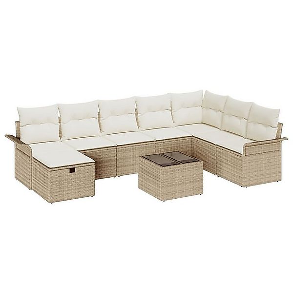 vidaXL Loungesofa 9-teiliges Garten-Sofa-Set mit Kissen Beige Poly Rattan, günstig online kaufen