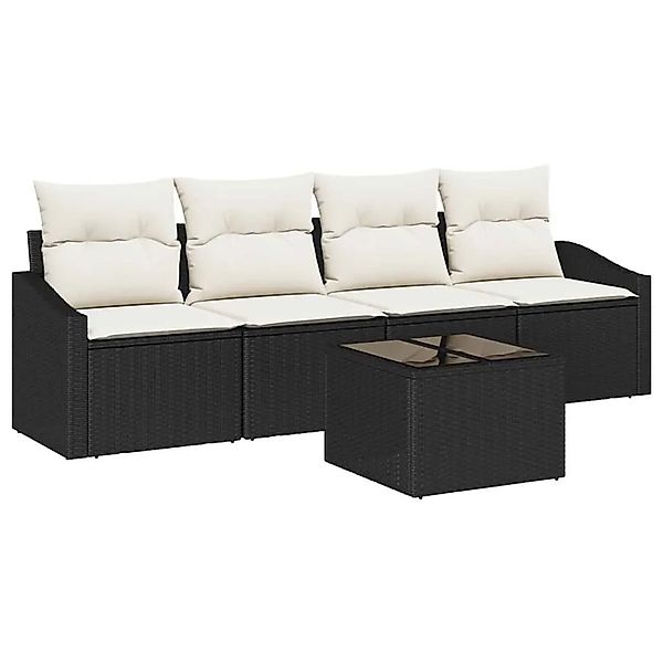 vidaXL Sofa Set mit Kissen 5-Tlg Schwarz und Creme Poly-Rattan 3346587 günstig online kaufen