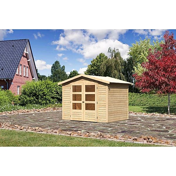 Karibu Holz-Gartenhaus Amberg Natur Satteldach Unbehandelt 242 cm x 182 cm günstig online kaufen