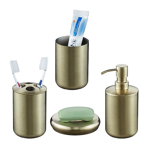 relaxdays Seifenspender 4-tlg. Badezimmer Set Edelstahl günstig online kaufen
