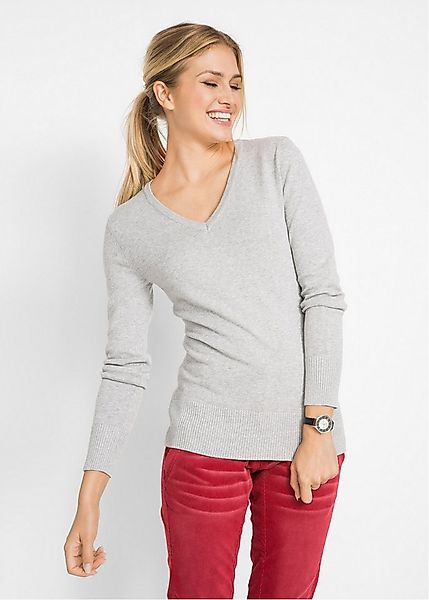 bonprix Strickpullover aus Baumwollmischung, mit V-Ausschnitt, schmale Pass günstig online kaufen