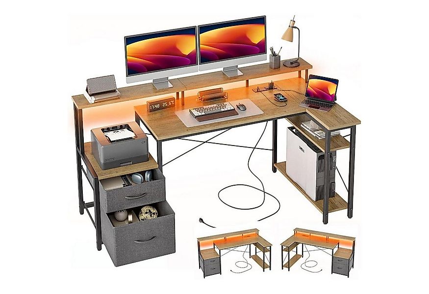 LuxusKollektion Eckschreibtisch Eckschreibtisch Steckdosen LED 2 Schubladen günstig online kaufen