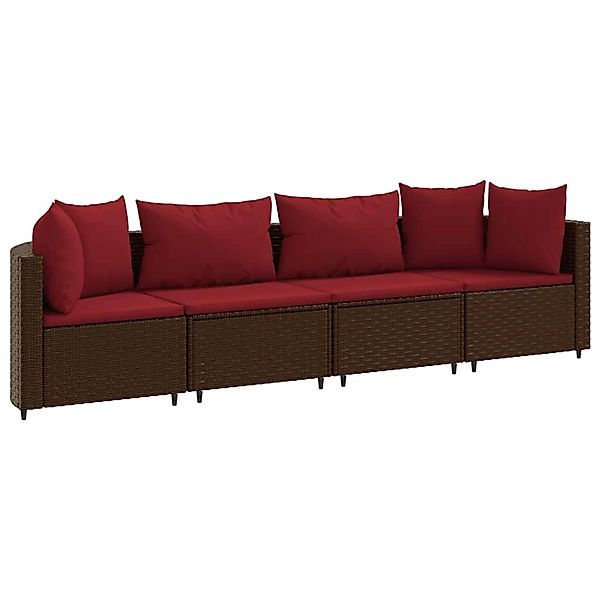 vidaXL 4-Tlg Garten-Sofagarnitur mit Kissen Braun Poly Rattan 3308461 günstig online kaufen