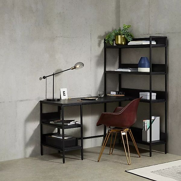 Lomond Schreibtisch mit Regalen (flexibel), Mangoholz in Schwarz und Anthra günstig online kaufen