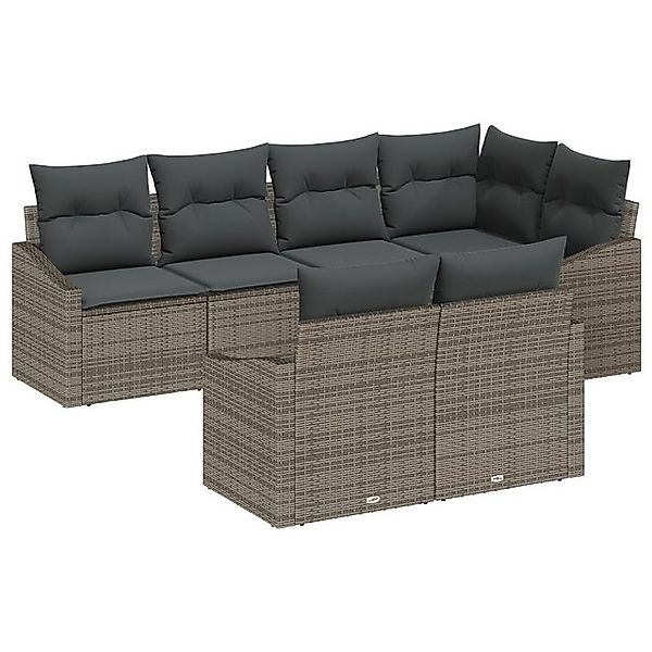 vidaXL Loungesofa 7-tlg. Garten-Sofagarnitur mit Kissen Grau Poly Rattan, 7 günstig online kaufen