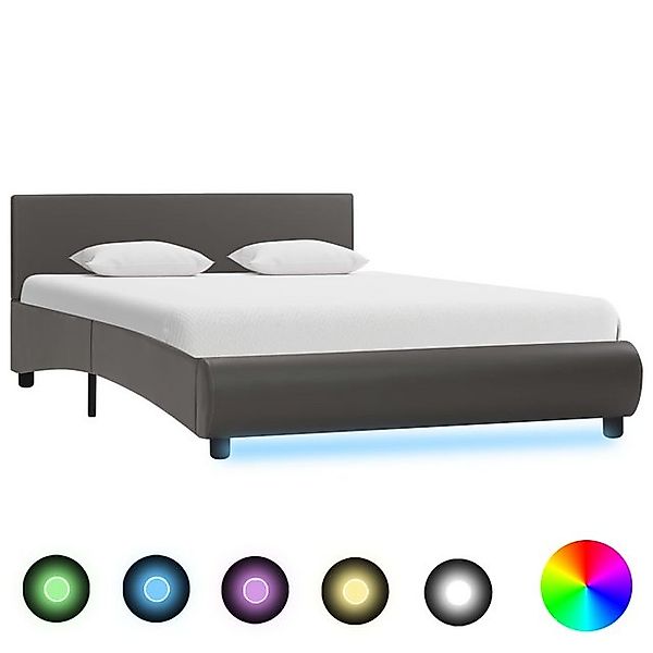 vidaXL Bettgestell Bettgestell mit LED Grau Kunstleder 140 x 200 cm Bett Be günstig online kaufen