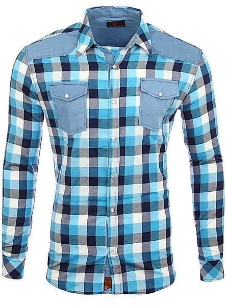 Reslad Langarmhemd Reslad Herren Hemd Karo Material-Mix Jeans RS-7202 (Herr günstig online kaufen
