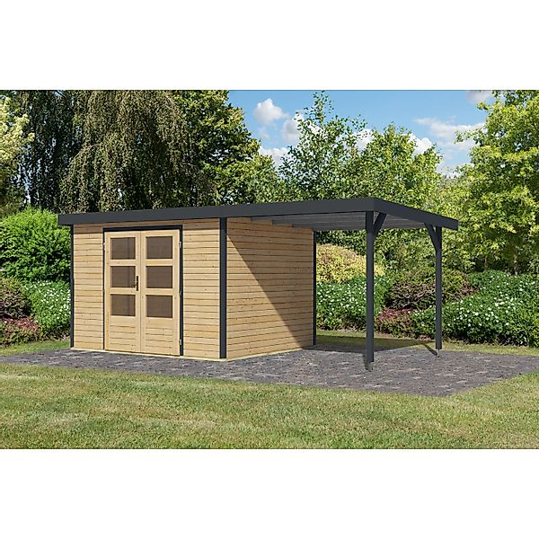 Karibu Gartenhaus Ernesto 5 A m. Anbaudach Natur/Anthrazit 209 x 298 x 242 günstig online kaufen