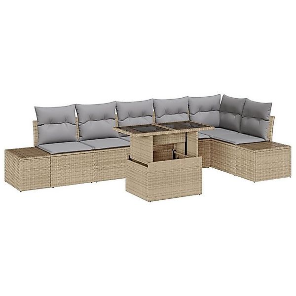 vidaXL Loungesofa 7-teiliges Gartensofa-Set mit Kissen Beige Poly-Rattan, 7 günstig online kaufen
