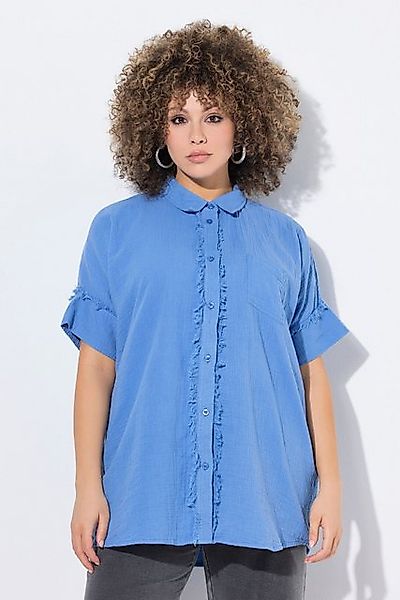 Ulla Popken Longbluse Musselin-Bluse Oversized Fransen Hemdkragen günstig online kaufen