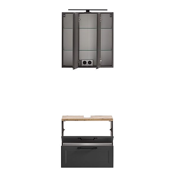 Held Möbel 2-tlg. Unterbeckenschrank-Set Padua 60 cm matt Grau-Graphitgrau günstig online kaufen