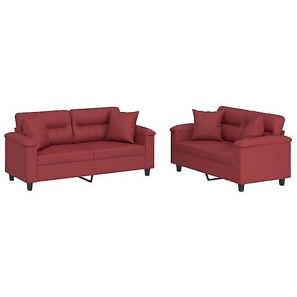 vidaXL Sofa 2-tlg. Sofagarnitur mit Kissen Weinrot Kunstleder günstig online kaufen