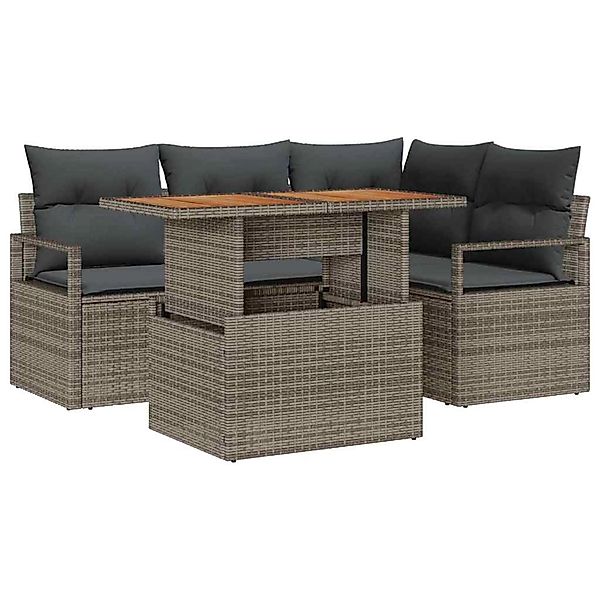 vidaXL Garten-Sofa-Set mit Speicher 5-Tlg Grau Poly Rattan 3358442 günstig online kaufen