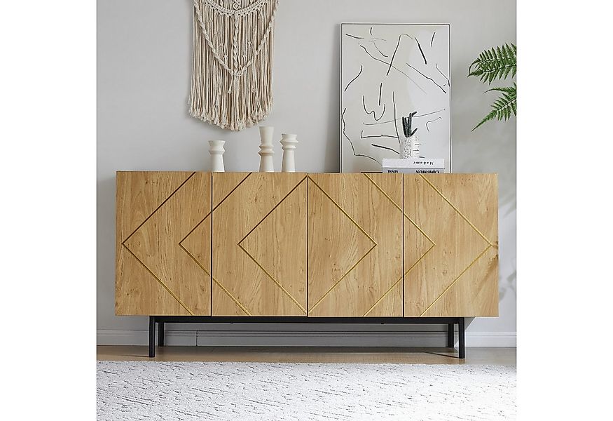 Celya Sideboard Sideboard mit 4 Türen und Metall-Inlay, Naturholz (Anrichte günstig online kaufen