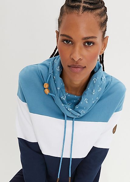 bonprix Sweatshirt, mit voluminösem, bedrucktem Kragen, mit Tunnelzug am Kr günstig online kaufen